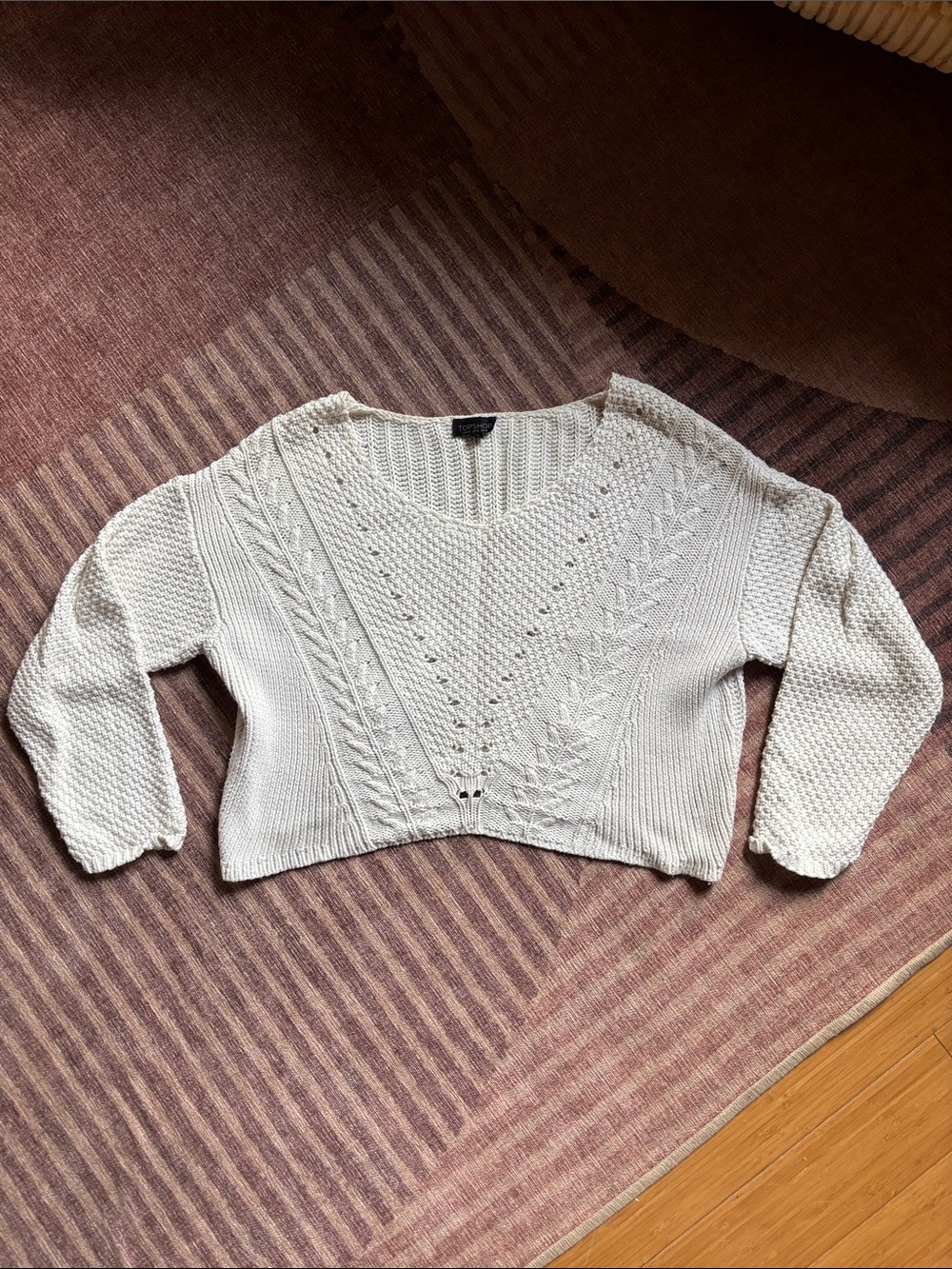 Topshop Cream V-Neck Cable Knit Sweater